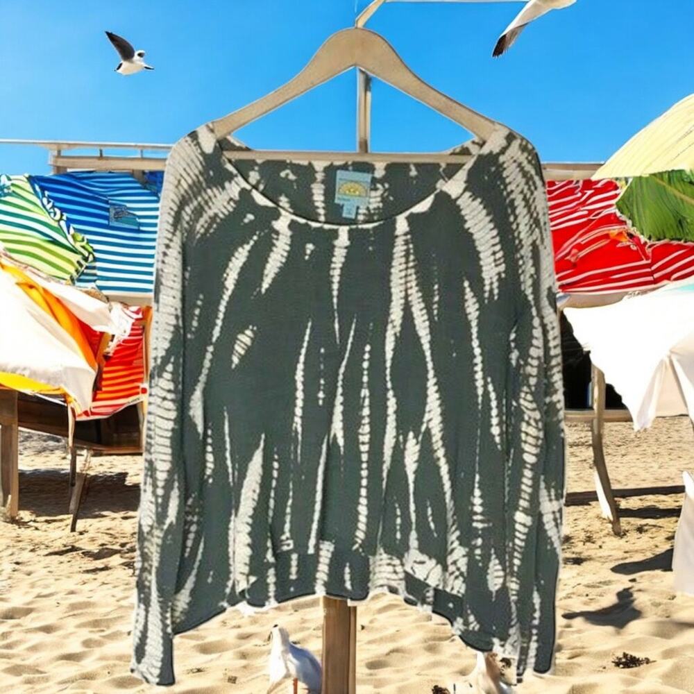 C&C California Women's Small Gray & Beige Tie-dye L/S Cotton Lightweight Top